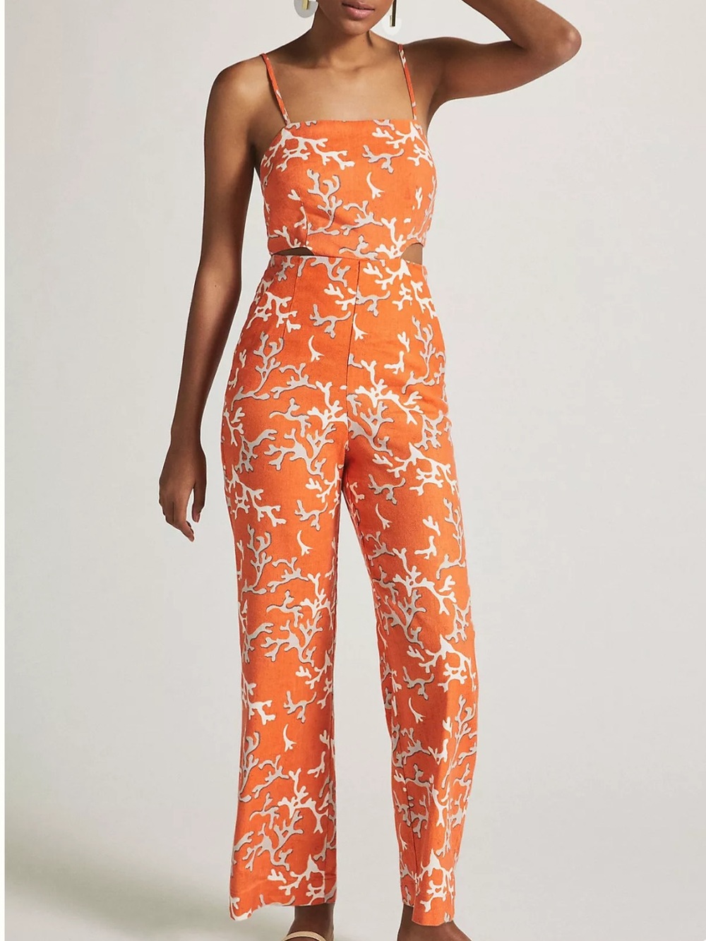 Anthropologie Maeve Riviera Linen Jumpsuit Orange Coral Size 6
